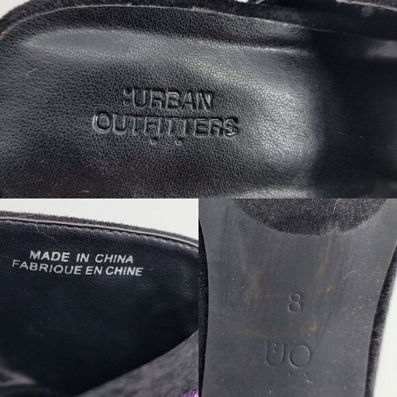 Urban Outfitters Formal Velvet Mules 8 Black Zoe Gold Floral Embroidered 4" Heel - Picture 3 of 13